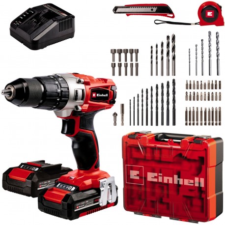EINHELL TE-CD 18/2 li-i kit 2.0 ah + 64-delige accesoireset - accu klopboor-/schroefmachine - 2 accu's - pow 4514221