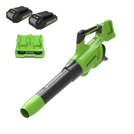 GREENWORKS 48 Volt (2X24 Volt) Accu bladblazer met 2 x 2Ah accu's en lader G24X2ABK2X