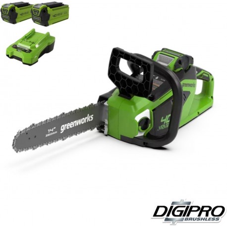 GREENWORKS 40 Volt Accu Kettingzaag inclusief lader en twee 2.0Ah accu's GD40CS15K2X