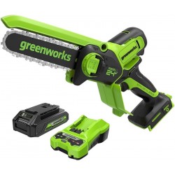 GREENWORKS 24 Volt mini accu Kettingzaag met 2Ah accu en lader G24MCS10K2