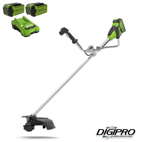GREENWORKS 40 Volt Accu Trimmer en Bosmaaier met twee x 2Ah accu en 40 Volt lader GD40BCBK2X