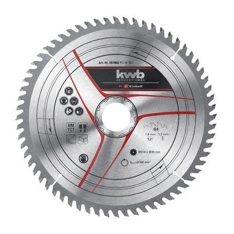 EINHELL HM TCT zaagblad - 1 stuk - ø210x30x1,8 mm / 64 t - geschikt voor te-ms 18/210 li solo, te-sm 36/210 49587862