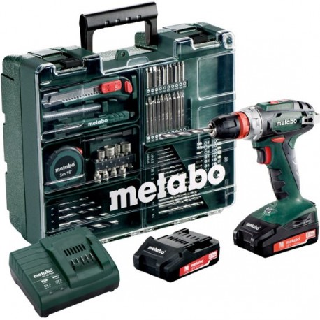 METABO Accu boorschroefmachine 18 volt 2 x 2,0 ah li-power, SC 60, vele toebehoren, 10 mm boorhouder BS 18 602217880